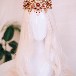 Red Flower Gold Tiara Headpiece